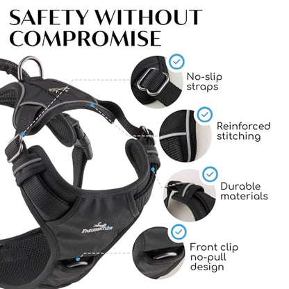 Freudentier No Pull Dog Harness with Handle – Soft Breathable Mesh Padding, Front & Back Clips, Adjustable & Reflective Front Range Harness for Small, Medium & Large Dogs (Black, XL) - color: Black, size: XL