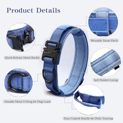 Tactical Dog Collar Adjustable Military Nylon Dog Collar with Control Handle and Heavy Duty Metal Buckle for Medium and Large Dogs (Dark Blue,S) - color: Dark blue, size: Small (Pack of 1)