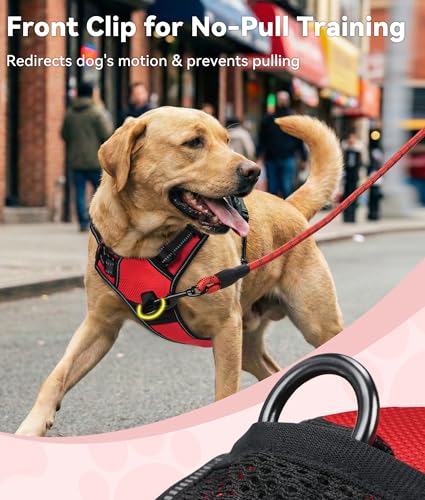 Joytale No Pull Dog Harness Medium Sized Dog, Reflective Pet Vest with Front Clip, Adjustable Soft Padded Harnesses with Easy Control Handle for Training and Walking, Red, M - color: Red, size: Medium