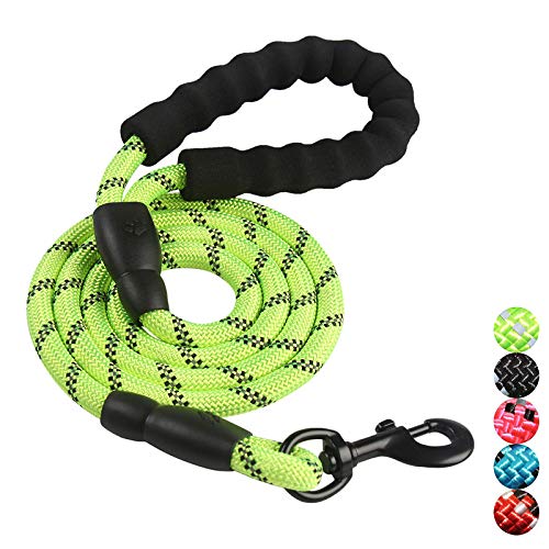 Rope Dog Leash 5 FT with Comfortable Padded Handle, Highly Reflective Threads Dog Leash for Medium Large Dogs, 1/2 inch, Green - color: GREEN 5FT