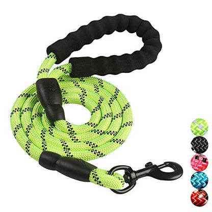 Rope Dog Leash 5 FT with Comfortable Padded Handle, Highly Reflective Threads Dog Leash for Medium Large Dogs, 1/2 inch, Green - color: GREEN 5FT