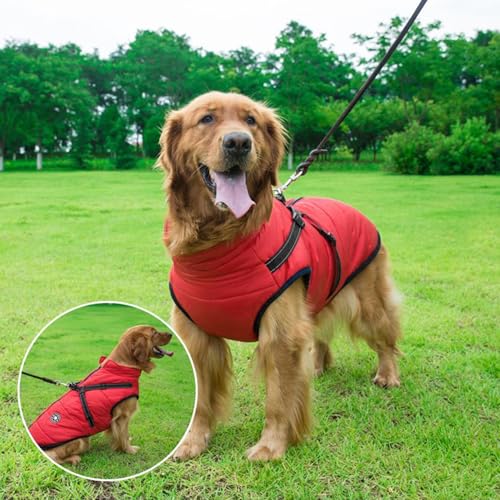 Aiboria Dog Jacket Coat Windproof Warm Pet Fleece Vest Dogs Sweater Padded Vest with Chest Strap Harness Red 4XL - color: Red, size: XXXX-Large