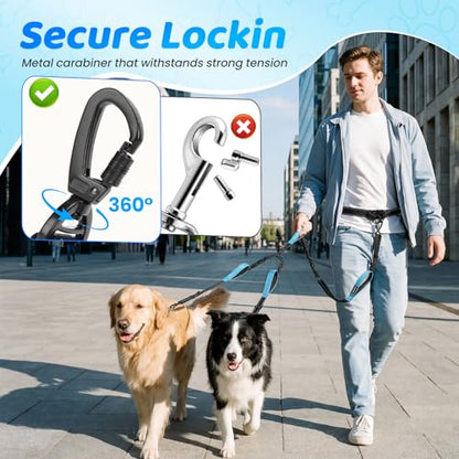 Hands Free Leash for 2 Large Dogs, No Tangle Waist Walking Bungee Leash, 6-8 FT Double Dog Leashes(50-150 lbs) - color: 2 Dog – Forest Glow