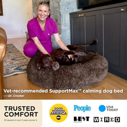 Bedsure SupportMax™ Calming Dog Beds Large Sized Dog - 36in Donut Washable Large Pet Bed,Anti-Slip ＆Removable Cover,420GSM Round Anti-Anxiety Fluffy Plush Faux Fur Bed, Fits up to 80 lbs Pets - color: Camel, size: L(36x36x8)