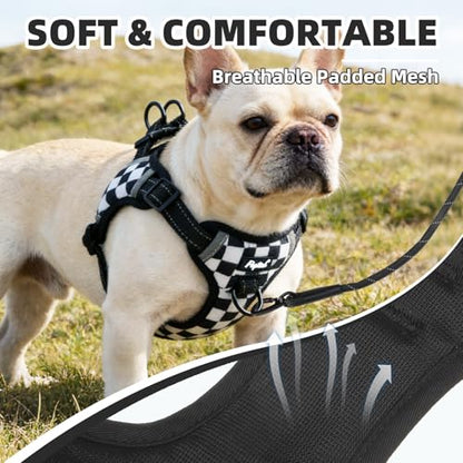 PUPTECK Dog Harness Small Sized Dog, Step in Adjustable Reflective Dog Vest Harness Escape Proof, No Pull Soft Padded Harness Easy Control, Checkered, M - color: Black&White(Checkered), size: M (CHEST: 14.5"-20")