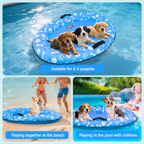 59'' x 39''Inflatable Dogs Pool Float with Rope - Tear Resistant Oxford Stable Support Puppy Floating Raft,Inflatable Summer Doggies Raft Toy for Small Medium Large Dogs Up to 88lb (Blue) - color: BlueBlue