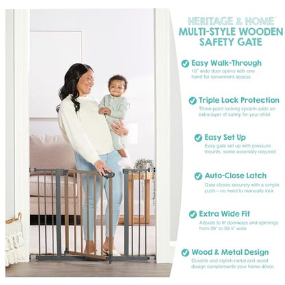 Regalo SAFETY 39" Extra Wide Wood Accent Baby Gate, Pressure Mount for Doorways & Bottom of Stairs, Babies, Toddlers & Pets, Ages 6–24 Months, TESTED & TRUSTED, AMERICAN DESIGNED, FAMILY OWNED - color: Wooden - 30-39.5"w X 30"h