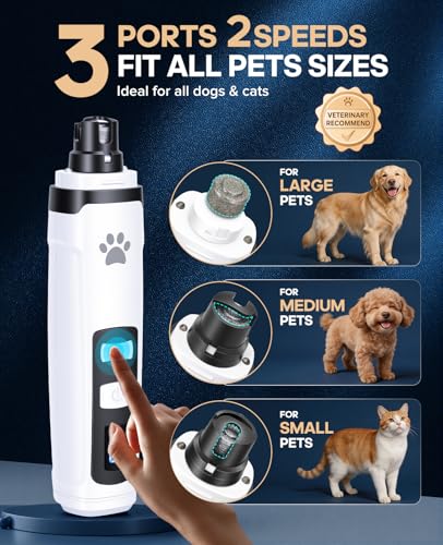 Dog Nail Grinder with 2 LED Lights, Upgraded 2-Speed Rechargeable Pet Nail Trimmer Quiet for Paw Grooming, Powerful Painless Nail Clipper Kit for Small, Medium, Large Dogs & Cats - color: White