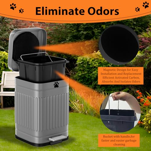 Dog Poop Trash Can Outside, 5L/1.3Gal Metal Dog Waste Trash Can with Lid, Foot Pedal, Pet Waste Container with 40 Bags, Poop Bucket with Lid Soft Close for Pet, Grey - size: 5L Grey Trash Can