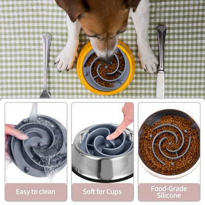 Slow Feeder Dog Bowls Insert, Bestalk Soft Silicone Slow Eating Feeder Insert with Suction Cups for Small, Medium and Large Dogs, Fit into Basic and Elevated Dog Bowls, Grey - color: Grey, size: L