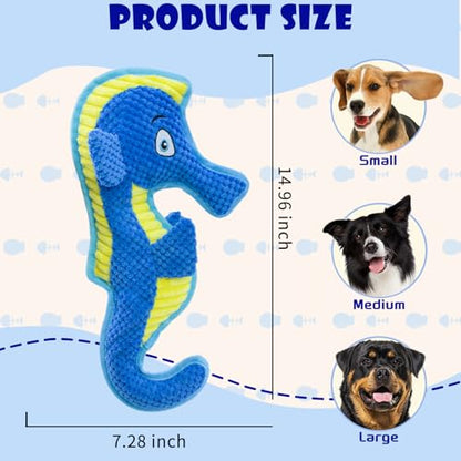 Dog Toy Squeaky Aggressive Durable Dog Toys for Dogs Chew No-Stuffed Dog Toy Interactive Hours of Fun Keep pups Busy -Green Shark,Bubble-Pressed Ultra-Soft Fabric - color: Blue