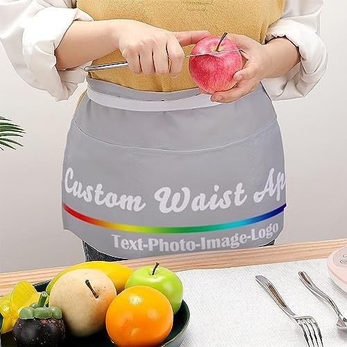 sophiehome Custom Waist Apron with Pockets Add Photo Logo Name Personalized Waiter Server Short Aprons for Kitchen - color: Grey