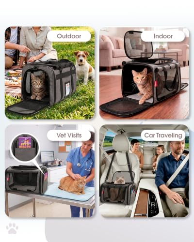 BurgeonNest Soft Cat Carrier Large, Pet Carrier Dog Carrier for Big Cats and Small Dogs up to 25 lbs Collapsible Top Loading with Dual-Exit Tunnel, Privacy Protection, Mesh Ventilation, Travel, Gray - color: Grey, size: 18.9"L x 13.4"W x 14.6"H
