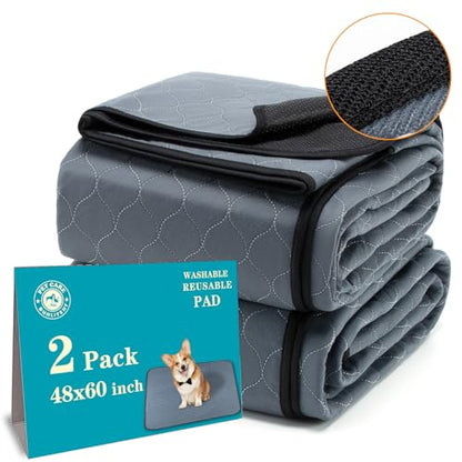 Bunlitent Washable Pee Pads for Dogs 48x60, 2 Pack, Extra Large Reusable Puppy Pads, Dog Training Pads with Quick Dry, Large Anti-Slip Dog Pee Pads, Whelping Pads, Potty Pad - color: Gray, size: 48x60 Rectangle-5Pack