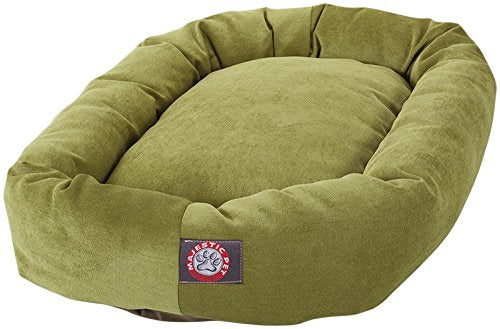 Majestic Pet 40 Inch Micro Velvet Calming Dog Bed Washable – Cozy Soft Round Dog Bed with Spine for Head Support - Fluffy Donut Puppy Mat 40x29x9 (inch) Large – Apple - color: Apple
