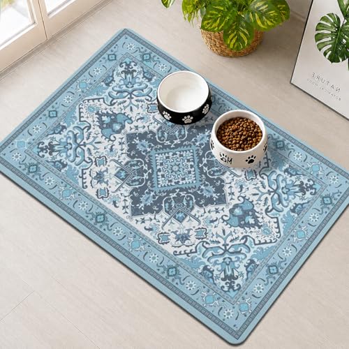 Pet Feeding Mat for Floors Waterproof Dog Mat for Food and Water Absorbent Quick Dry Non Slip mat for Cat Bowls - color: Lightblue, size: 20"L x 12"W