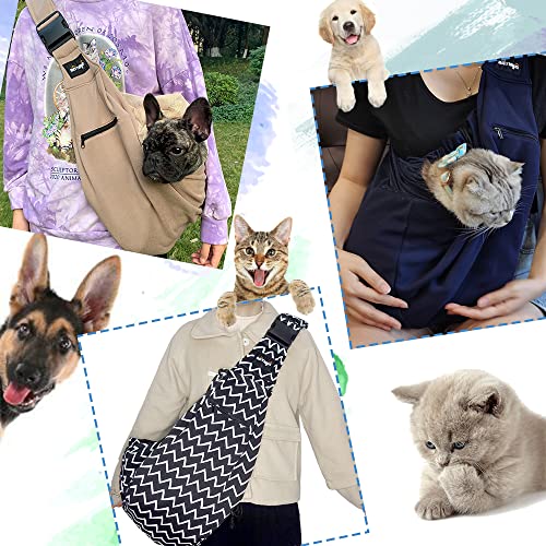 NATUYA Dog Sling Puppy Carrier for Small Dogs Hand Free Doggie Walking Bag Adjustable Shoulder Strap Zip Pocket Safety Belt Protective Mesh Pet Carrier for Travel Outdoor Subway, Khaki - color: Khaki