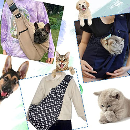 NATUYA Dog Sling Puppy Carrier for Small Dogs Hand Free Doggie Walking Bag Adjustable Shoulder Strap Zip Pocket Safety Belt Protective Mesh Pet Carrier for Travel Outdoor Subway, Khaki - color: Khaki