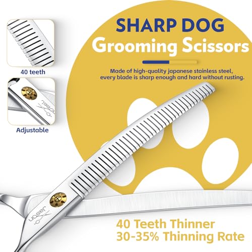 JASON Dog Thinners for Grooming - 7" Down-curved Blender Scissors with 30%-35% Thinning Rate, Japanese 440C Stainless Steel Dog Grooming Thinning Shears with Adjustable Screw (40 Teeth, Silver) Gift - style: Down-curved Thinning