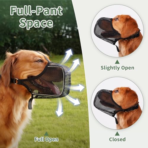 Mayerzon Dog Muzzle, Patented Mesh Muzzle with Panting Room for Large Medium Small Sized Dogs, Soft Mouth Guard to Prevent Biting Eating for Grooming Vet Visit Walking, Reflective and Full Covered - size: S [Snout Cir: 8.5-9.5"]