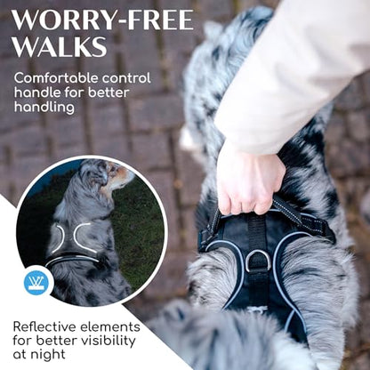 Freudentier No Pull Dog Harness with Handle – Soft Breathable Mesh Padding, Front & Back Clips, Adjustable & Reflective Front Range Harness for Small, Medium & Large Dogs (Black, S) - color: Black, size: S