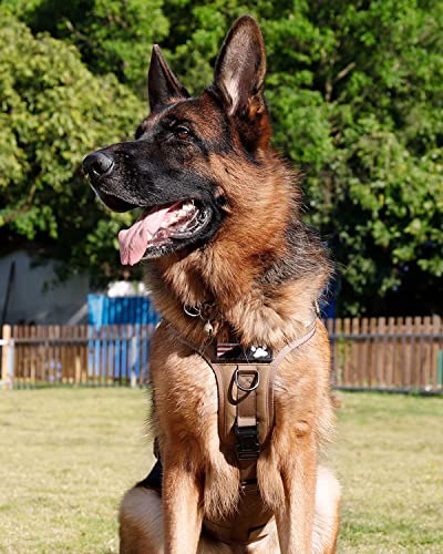 Tactical Dog Harness - PETNANNY Service Dog Vest for Large Dogs Fully Body Coverage in Training Dog Harness with 2 Reflective Dog Patches, Handle, Hook and Loop Panels, Dog MOLLE Vest (Khaki, M) - color: Khaki, size: Extended Back M (Chest: 25-35", Neck: