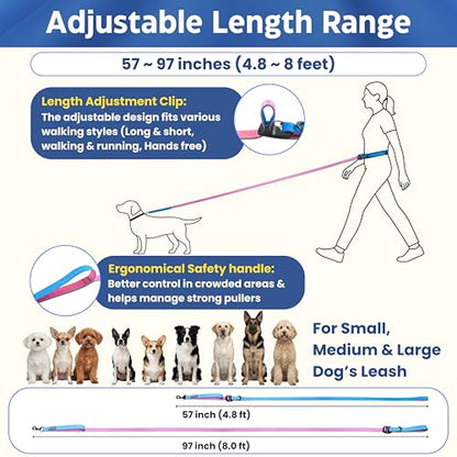 Anccoplus Hands Free Dog Leash, Multifunctional Crossbody Running for Dogs, Ultra-Light Dog Training Leash with Secure Clip, Short & Long Leashes, Adjustable Service Dog Leashes (Aqua Pink) - color: Aqua Pink