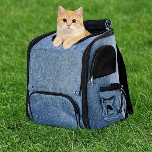 Pet Carrier Backpack, Expandable Cat and Dog Carrier with Back Extension, Breathable Mesh Travel Backpack for Small Dogs and Cats, Soft-Sided, Up to 26 lbs