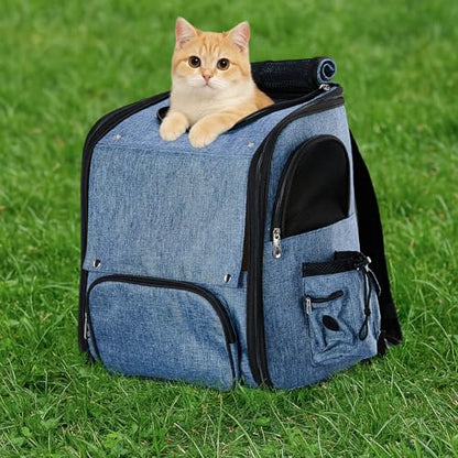 Pet Carrier Backpack, Expandable Cat and Dog Carrier with Back Extension, Breathable Mesh Travel Backpack for Small Dogs and Cats, Soft-Sided, Up to 26 lbs