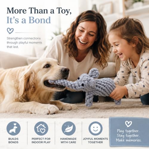 ADUCK Puppy Dog Rope Toy for Teeth Cleaning, Chew-Proof Dental Care & Training Reward | Durable Cotton Heather Gray Elephant for Small & Medium Dogs - color: Grey Elephant