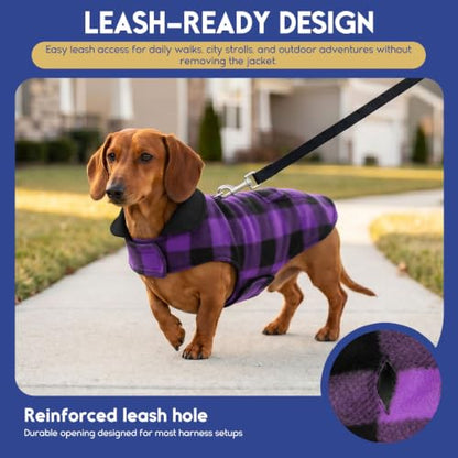 ASENKU Dog Jacket Plaid Reversible Reversible Dog Vest Waterproof Cold Winter Clothes Pet Apparel for Small Medium Large Dogs (S, Purple) - color: Purple, size: Small