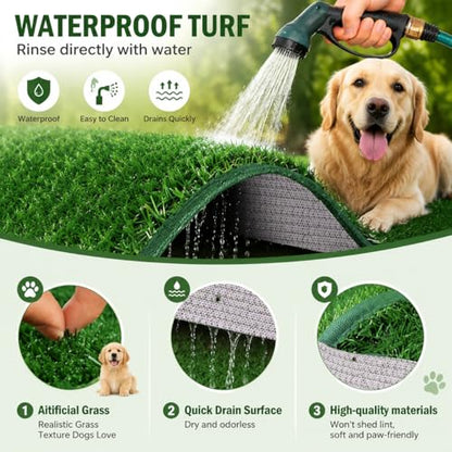 Dog Potty Tray with High Walls and Artificial Grass, 32" x 21"x 16"Foldable Indoor Dog Toilet,Waterproof Dog Pee Pad Holder with Leakproof Liner, Portable Pet Litter Box for Small Medium Dogs