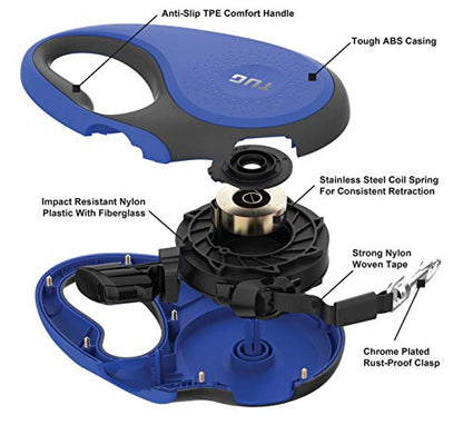 TUG 360° Tangle-Free Retractable Dog Leash with Anti-Slip Handle | 16 ft Strong Nylon Tape | One-Handed Brake, Pause, Lock (Small, Blue) - color: Blue, size: Small