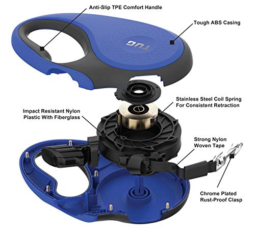 TUG 360° Tangle-Free Retractable Dog Leash with Anti-Slip Handle | 16 ft Strong Nylon Tape | One-Handed Brake, Pause, Lock (Medium, Blue) - color: Blue, size: Medium