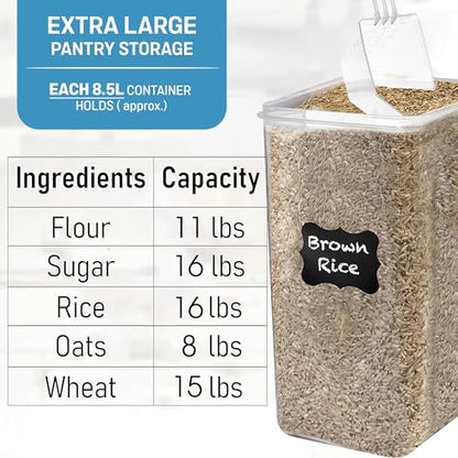 WHITE FEATHER SUPPLIES 8.5L/287Oz Extra Large Airtight Food Storage Containers (2 PC) with Lids, Kitchen and Pantry Organization Containers for Baking Supplies, Cereal, Flour, Sugar, Rice (BPA Free) - color: Black