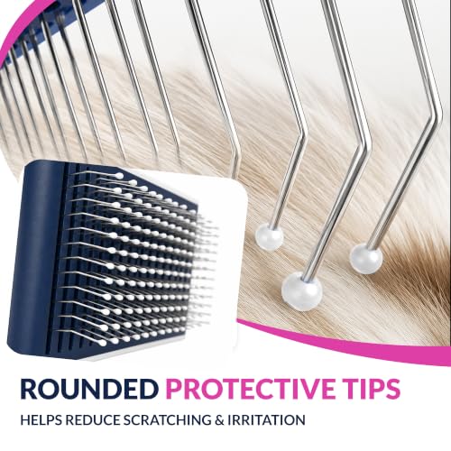 Self-Cleaning Flexible Neck Slicker Brush for Dogs & Cats, Grooming Brush for Deeper Reach with Long Stainless Steel Bristles, Deshedding & Detangling, Daily Use for Sensitive Skin