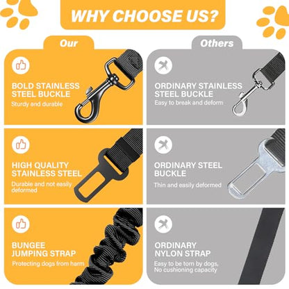 Dog Seat Belt Retractable Dog Car Harness 2 Pack Adjustable Elastic Bungee Buffer Heavy Duty & Durable & 360 Degree Swivel. - color: Black-2Pack, size: 2Pack