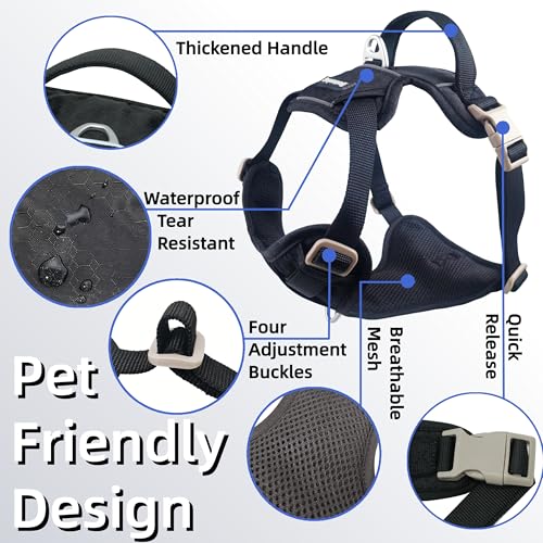 No Pull Dog Harness Front Clip Heavy Duty Reflective Easy Control Handle for Small Medium Large Dog (Black, XL) - color: Black, size: XL