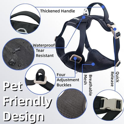 No Pull Front Clip Dog Harness, Heavy Duty 360° Reflective Dog Vest with Dual Zinc Alloy D-Rings, Soft Padded Harness with Control Handle for Small Medium Large Dogs (Black, M) - color: Black, size: M