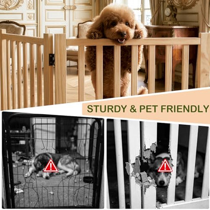 2PCS Wooden Dog Gate Indoor, 23" H Freestanding Pet Gate, No-Painted Foldable Puppy Gate for Stairs, Doorways, 2 Panels-2Pcs - size: 【(2Pcs)2 Panels】H:23''