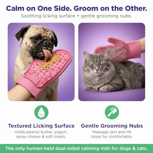 Lixy Pet LickMitt – Dual-Sided Calming & Grooming Mitt for Dogs and Cats – Human-Held Silicone Treat Mitt for Anxiety Relief, Bonding & Shedding – BPA-Free, Food-Grade, Easy Clean – Pink - color: Pink