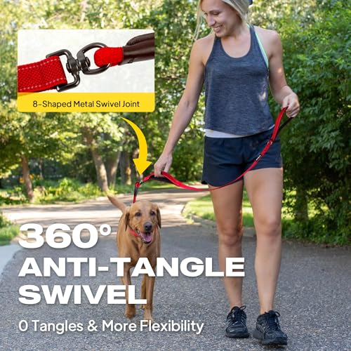 Fida 2-in-1 Slip Leads for Dogs with Double Handles, Tangle Free Leash for Large Dogs That Pull, Heavy Duty No Pull Training Leash Reflective Soft Padded for Large & Medium Breed(6ft,Red) - color: Red