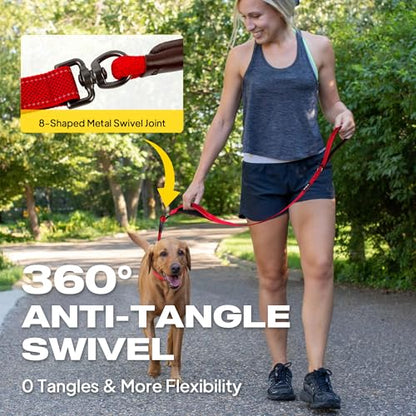 Fida 2-in-1 Slip Leads for Dogs with Double Handles, Tangle Free Leash for Large Dogs That Pull, Heavy Duty No Pull Training Leash Reflective Soft Padded for Large & Medium Breed(6ft,Red) - color: Red