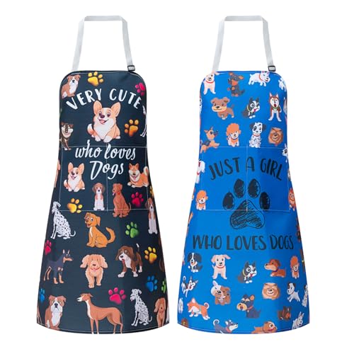 2 Pack Dog Grooming Waterproof Apron with Pockets, Dog Grooming Smock Apron for Groomers Women Pet Shop Work Clothes Bibs (Blue Black)