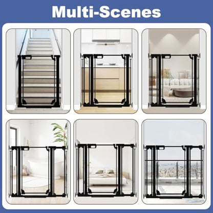 40" Clear Tall Dog Gate with Door, 29.5-47.2" Transparent Wide Baby Gates for Large Pet Cats, Walk Thru Extra High Doggie Gates Doorways Stairs Indoor, Pressure Mounted Safety Gates, Black - size: 29.5"-47.2"