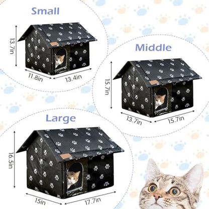 Fhiny Stray Cats Shelter, Waterproof Outdoor Cat House Foldable Warm Pet Cave for Winter Wild Animal Tent Bed Anti-Slip Kitten Cave for Feral Cat Dog Puppy Weatherproof Black (L:17.7"×15"×16.5") - size: L:17.7"×15"×16.5"