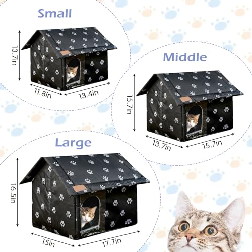 Fhiny Stray Cats Shelter, Waterproof Outdoor Cat House Foldable Warm Pet Cave for Winter Wild Animal Tent Bed Anti-Slip Kitten Cave for Feral Cat Dog Puppy Weatherproof Black (M:15.7"×13.7"×15.7") - size: M:15.7"×13.7"×15.7"