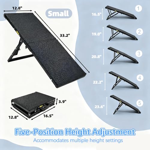 Dog Ramp for Car,33.2"x 12.8" Dog Stairs for Large Dogs with Anti-Slip Surface,Large Folding Pet Stairs for SUV,Truck with Adjustable Height,Outdoor Portable Wide Dog Steps up to 88LBS - size: Small - 33.2"L x 12"W