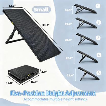 Dog Ramp for Car,33.2"x 12.8" Dog Stairs for Large Dogs with Anti-Slip Surface,Large Folding Pet Stairs for SUV,Truck with Adjustable Height,Outdoor Portable Wide Dog Steps up to 88LBS - size: Small - 33.2"L x 12"W