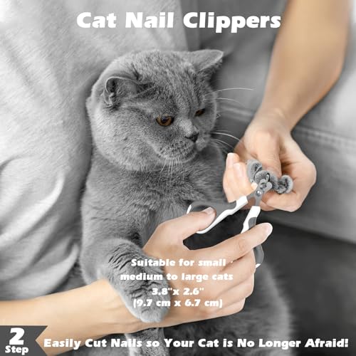 3PCS Cat Grooming Supplies, Cat Brush & Nail Clipper/Trimmer & Flea Comb for Shedding Indoor Cats Essentials Stuff Accessories (Grey) - color: Grey